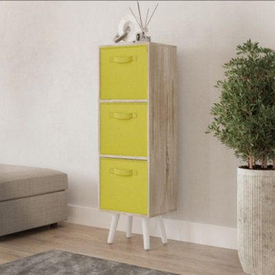 Urbn-Living Urbnliving 80Cm Height 3 Tier Antique Oak Wooden Storage Bookcase Scandinavian Style White Legs With Yellow Inserts - image 1