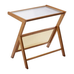 Thehotsale Small Bamboo End Table Clear Ribbed Tabletop Camping Fishing Brown - thumbnail 3