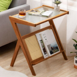 Thehotsale Small Bamboo End Table Clear Ribbed Tabletop Camping Fishing Brown
