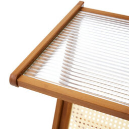 Thehotsale Small Bamboo End Table Clear Ribbed Tabletop Camping Fishing Brown - thumbnail 5