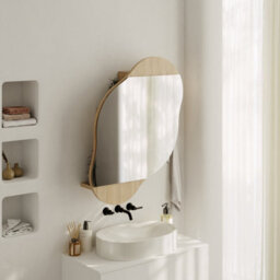 Decortie Cloudy Unique Mirrored Bathroom Cabinet Wall Mount Storage Cabinet With One Mirror Door, Oak - thumbnail 1