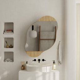 Decortie Cloudy Unique Mirrored Bathroom Cabinet Wall Mount Storage Cabinet With One Mirror Door, Oak - thumbnail 3