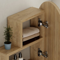 Decortie Cloudy Unique Mirrored Bathroom Cabinet Wall Mount Storage Cabinet With One Mirror Door, Oak - thumbnail 5
