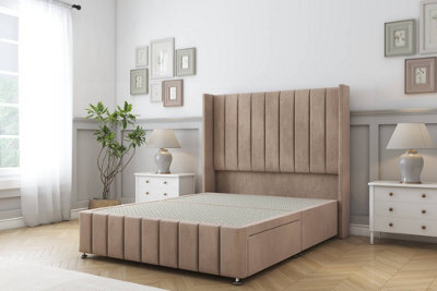 "Sloomy Melbourne Mink Naples Divan Bed Base 2 Drawers Foot-End - 54"" Wingback Headboard & 12"" Footboard 6' Super King" - image 1
