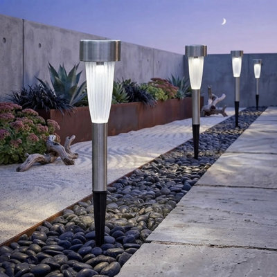 Pluto Packaging 3 X Solar Fluted Marker Light Warm White Led Outdoor Pathway Garden Lights - image 1