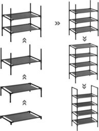 Songmics Shoe Storage Rack, Space-Saving Footwear Organizer, Metal Frame Shoe Shelf, Non-Woven Shelves, Black - thumbnail 7