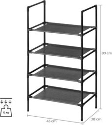 Songmics Shoe Storage Rack, Space-Saving Footwear Organizer, Metal Frame Shoe Shelf, Non-Woven Shelves, Black - thumbnail 2
