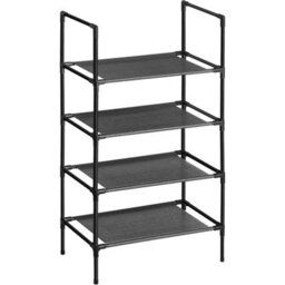 Songmics Shoe Storage Rack, Space-Saving Footwear Organizer, Metal Frame Shoe Shelf, Non-Woven Shelves, Black - thumbnail 8
