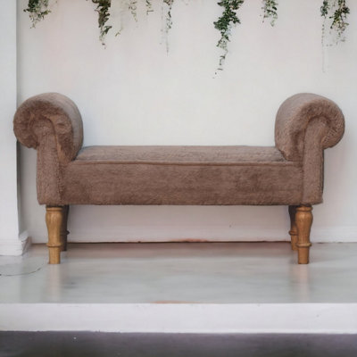 Artisan Furniture Solid Wood Mocha Faux Fur Bedroom Bench - image 1
