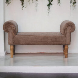 Artisan Furniture Solid Wood Mocha Faux Fur Bedroom Bench - thumbnail 1