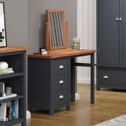 Core Products Dunkeld Single Pedestal Midnight Blue Dressing Table - Antique Oak Veneer Top, H74.5Cm X W100.0Cm X D40.0Cm - thumbnail 6