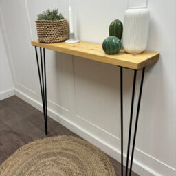 Off the Grain Rustic Console Table With Steel Hairpin Legs -  Hallway Wooden Table  -  Rugger Brown Finish  100Cm Length