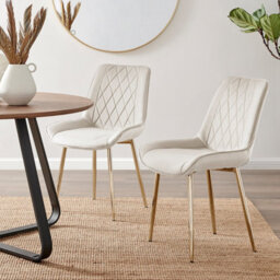 Furniturebox Set Of 2 Dining Chairs - Pesaro Modern Dining Chairs - Cream Velvet Gold Leg Dining Chairs - Kitchen Dining Room Chairs