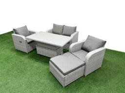 Fimous Light Grey Pe Wicker Rattan Garden Furniture Set Sofa Set Reclining Chair Adjustable Lifting Table 5 Seater Footstool - thumbnail 2