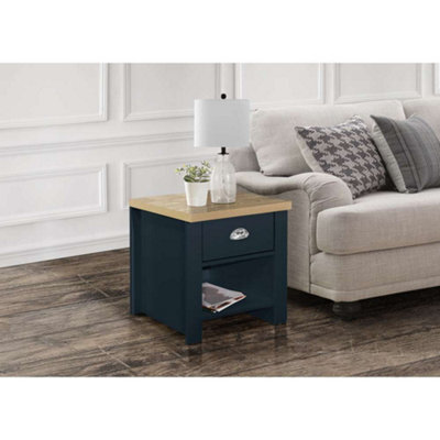 Birlea Highgate 1 Drawer Lamp Table Navy Blue & Oak - image 1