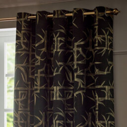 Paoletti Bamboo Fully Lined Jacquard Eyelet Curtains, Black - thumbnail 3