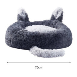 Living And Home Grey Round Plush Pet Dog Cat Calming Bed With Cute Ears 70 Cm - thumbnail 6