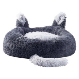 Living And Home Grey Round Plush Pet Dog Cat Calming Bed With Cute Ears 70 Cm - thumbnail 2