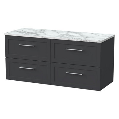 Balterley Stonnall Traditional Wall Hung 4 Drawer Vanity Unit With Laminate Worktop, 1200mm, Dark Grey - image 1