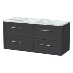 Balterley Stonnall Traditional Wall Hung 4 Drawer Vanity Unit With Laminate Worktop, 1200mm, Dark Grey - thumbnail 1