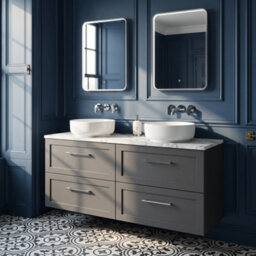 Balterley Stonnall Traditional Wall Hung 4 Drawer Vanity Unit With Laminate Worktop, 1200mm, Dark Grey - thumbnail 2