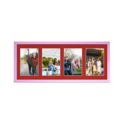 AK Frames 50X20Cm Pastel Pink Sleek Multi Photo Frame With Crimson Mount - Holds 4 Apertures (4X) 6X4 Photos - thumbnail 1