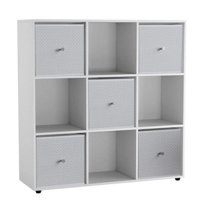 Urbn-Living 9 Cube White Wooden Bookcase Shelving Unit With 5 Collapsible Fabric Drawers White - image 1