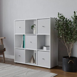 Urbn-Living 9 Cube White Wooden Bookcase Shelving Unit With 5 Collapsible Fabric Drawers White - thumbnail 3
