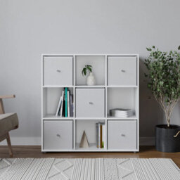 Urbn-Living 9 Cube White Wooden Bookcase Shelving Unit With 5 Collapsible Fabric Drawers White - thumbnail 2