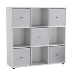 Urbn-Living 9 Cube White Wooden Bookcase Shelving Unit With 5 Collapsible Fabric Drawers White - thumbnail 1