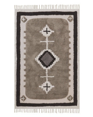 Beliani Beige Cotton Area Rug 140 X 200 Cm Tufted With Tassels - image 1