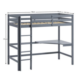Lassic Vida Designs Sydney Grey Bunk Bed With Desk - thumbnail 3