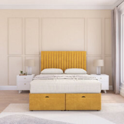 Sloomy Manhattan End Lift Ottoman Bed 6Ft With Sprung Memory Mattress - Mustard Plush & Headboard- Super King - thumbnail 3