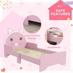 Zonekiz Toddler Bed Frame Cat Design Kids Bed With Guardrails - Pink - thumbnail 5