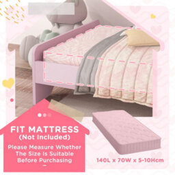 Zonekiz Toddler Bed Frame Cat Design Kids Bed With Guardrails - Pink - thumbnail 7
