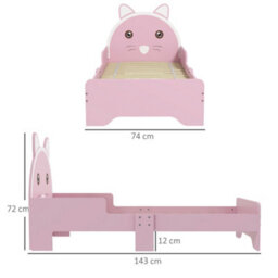 Zonekiz Toddler Bed Frame Cat Design Kids Bed With Guardrails - Pink - thumbnail 3