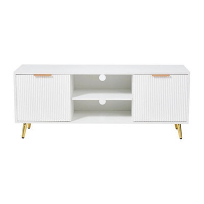 Modern Tv Stand Cabinet With Storage Shelves Matt White Tv - image 1