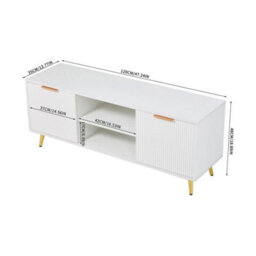 Modern Tv Stand Cabinet With Storage Shelves Matt White Tv - thumbnail 2