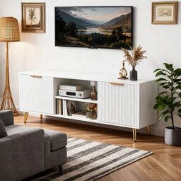 Modern Tv Stand Cabinet With Storage Shelves Matt White Tv - thumbnail 5