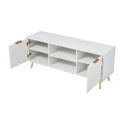 Modern Tv Stand Cabinet With Storage Shelves Matt White Tv - thumbnail 6