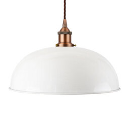 White Worcester Painted Dome Pendant Light With Matt Antique Copper Lamp Holder And Brown Twisted Cable - Se Home - thumbnail 1