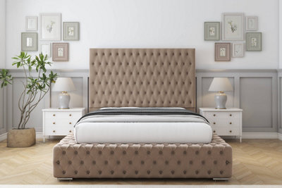 "Sloomy Ambassador Mink Plush Bed Frame With Mattress With 50""  Upholstered Headboard 4'6 Double" - image 1