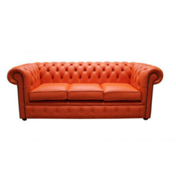 Chesterfield 3 Seater Shelly Flamenco Orange Real Leather Sofa Bespoke In Classic Style - thumbnail 2