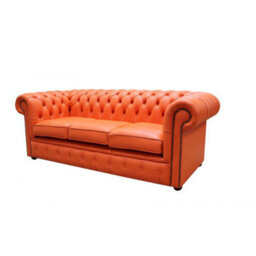 Chesterfield 3 Seater Shelly Flamenco Orange Real Leather Sofa Bespoke In Classic Style - thumbnail 4