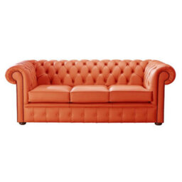 Chesterfield 3 Seater Shelly Flamenco Orange Real Leather Sofa Bespoke In Classic Style - thumbnail 1