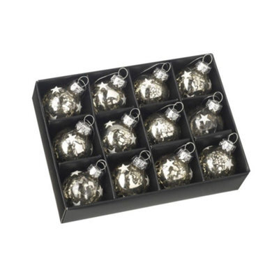 Set Of 12 Glass Gold Star Baubles