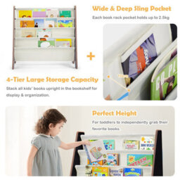 Costway 4 Tier Kids Bookshelf Magazine Rack Baby Book Storage Display Organizer Holder - thumbnail 4