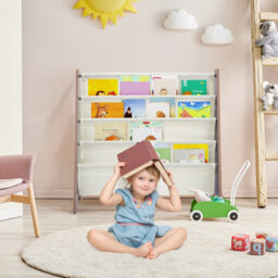 Costway 4 Tier Kids Bookshelf Magazine Rack Baby Book Storage Display Organizer Holder - thumbnail 9