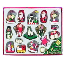 Christmas Tree Decorations - Wooden Characters Pack Of 18 Assorted - thumbnail 1