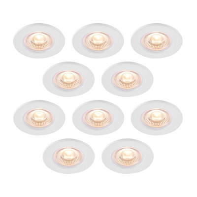 GoodHome Drexler Matt White Fixed Led Fire-Rated Warm White Downlight Ip65, Pack Of 10 - image 1